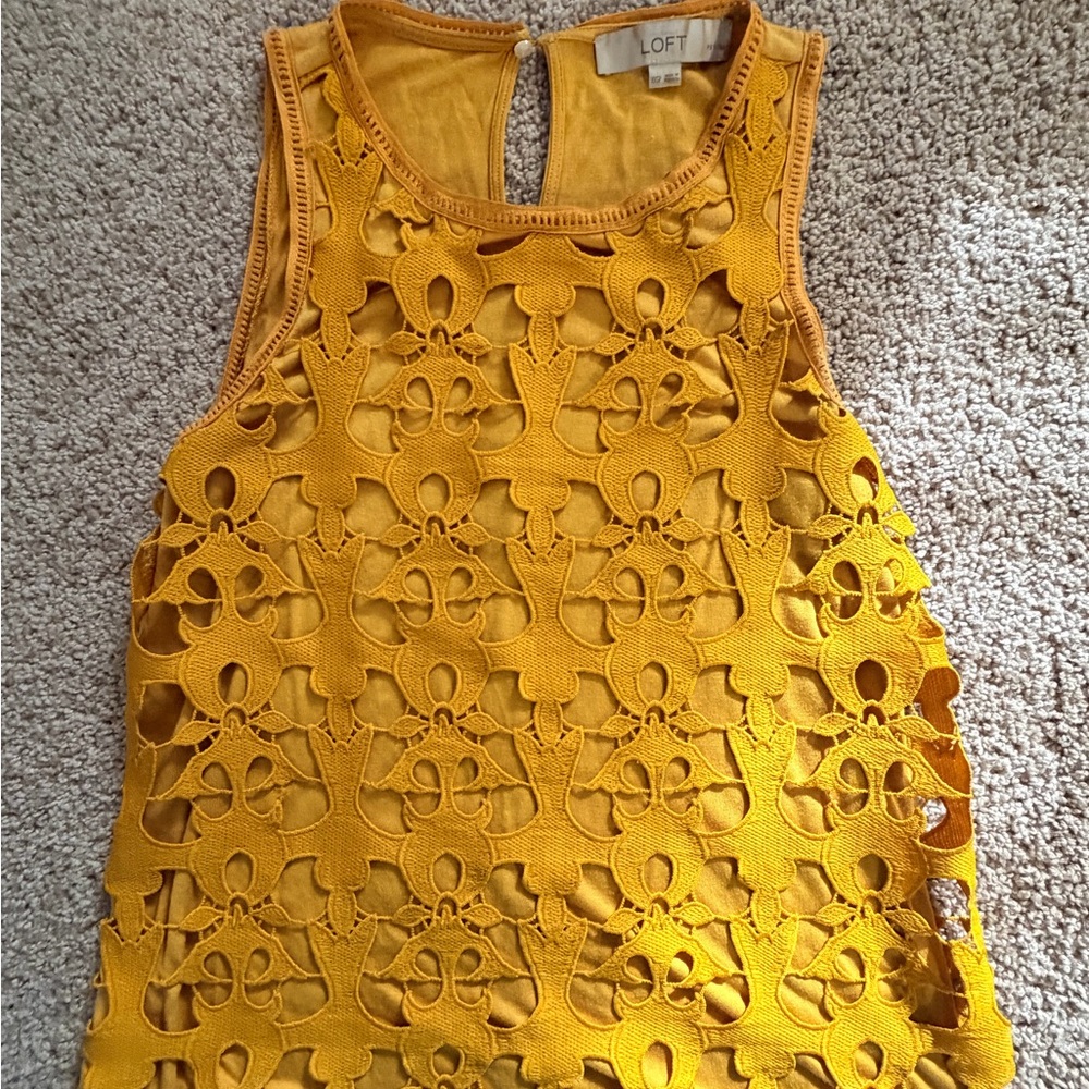 LOFT Mustard Lace Trim Top
